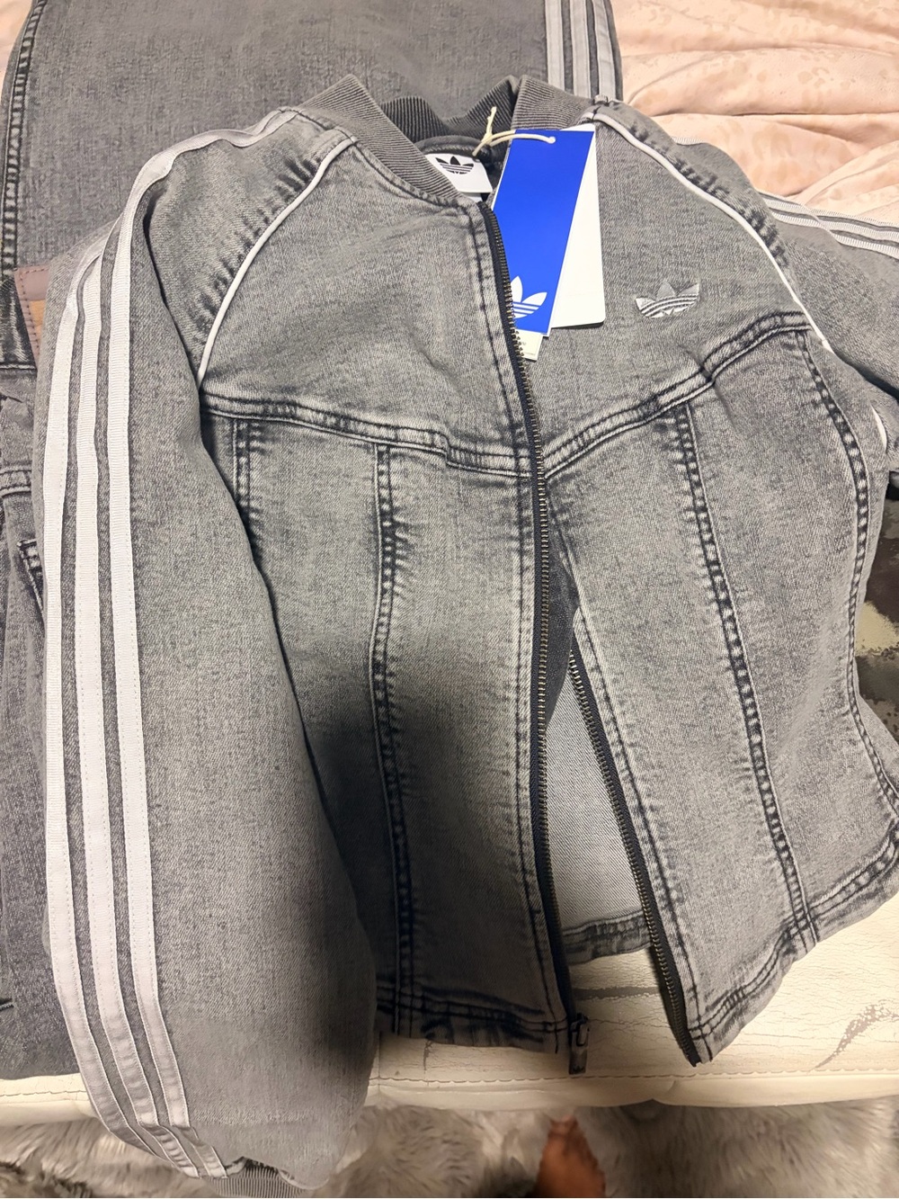 adidas Corset Grey Denim-Style Women’s Zip Track Jacket - Picture 4 of 5